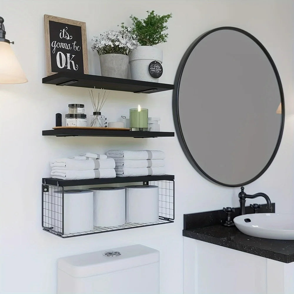 Wall Mounted Floating Shelves 3 Wood Bathroom Shelves Farmhouse Floating Shelf Bathroom Accessories for Bedroom