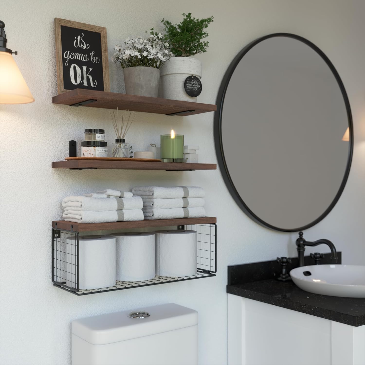 Wall Mounted Floating Shelves 3 Wood Bathroom Shelves Farmhouse Floating Shelf Bathroom Accessories for Bedroom