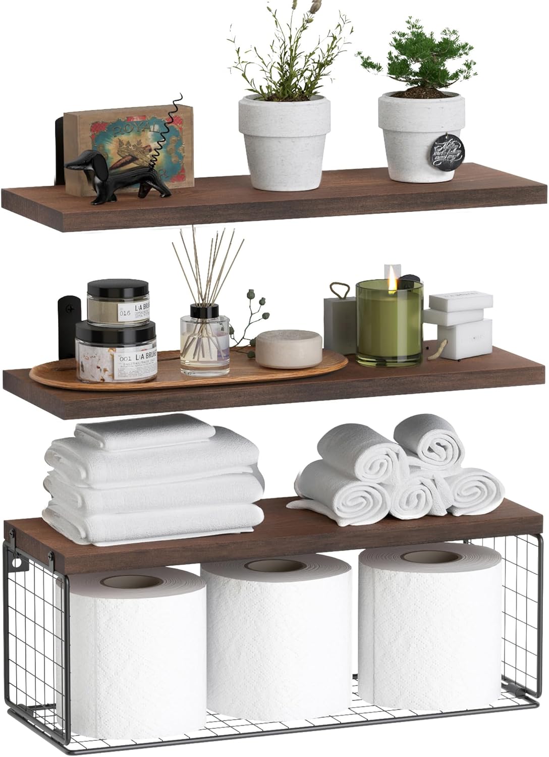 Wall Mounted Floating Shelves 3 Wood Bathroom Shelves Farmhouse Floating Shelf Bathroom Accessories for Bedroom