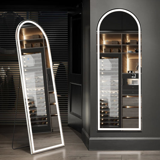 60"X16" Led Dimming Full Length Mirror 3 Color Lighting Aluminum Alloy Frame Standing Hanging Floor Mirrors for Living Room